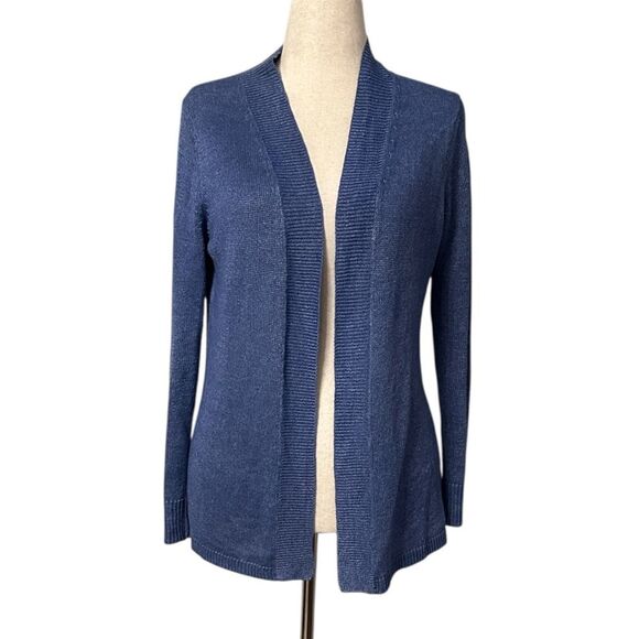 Talbots Petites 100% Linen Open Front Cardigan Sweater Blue Coastal MP - Picture 1 of 8